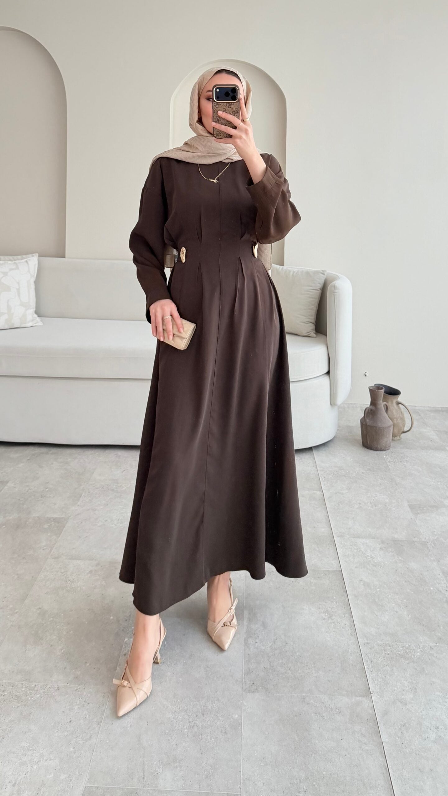 Meyla Gold Detaylı Elbise – Kahverengi