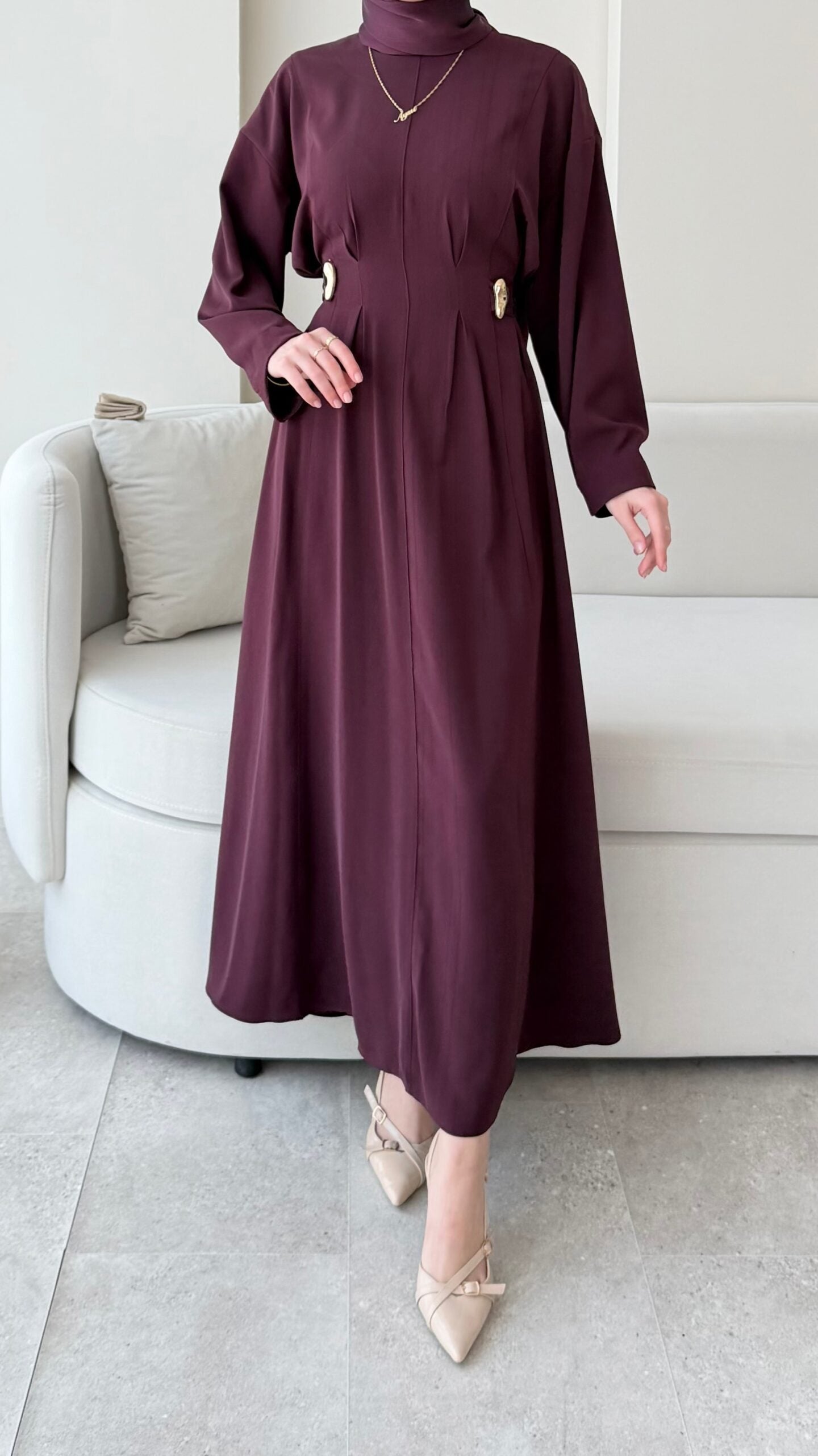 Meyla Gold Detaylı Elbise – Bordo