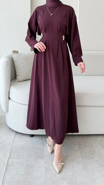 Meyla Gold Detaylı Elbise – Bordo