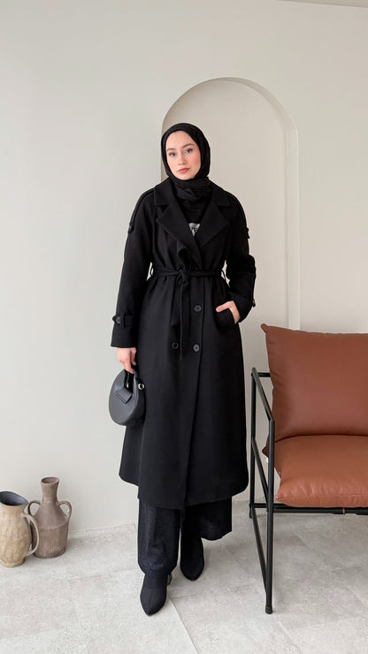 OLA Premium Kaşe Kaban SİYAH